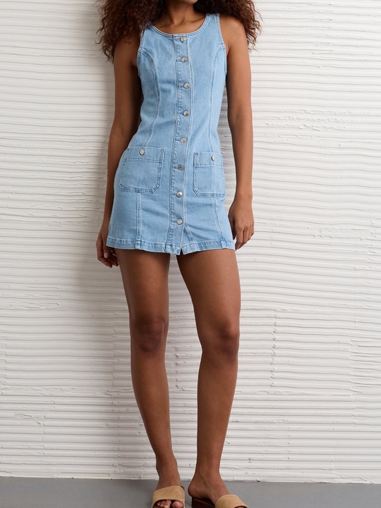 American Eagle Outfitters Dresses & Skirts - AE Button-Front Denim Pinafore Dress - Light Blue